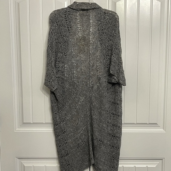 True Craft Long Crochet Open Front Duster Sweater in gray; Small - Picture 6 of 14